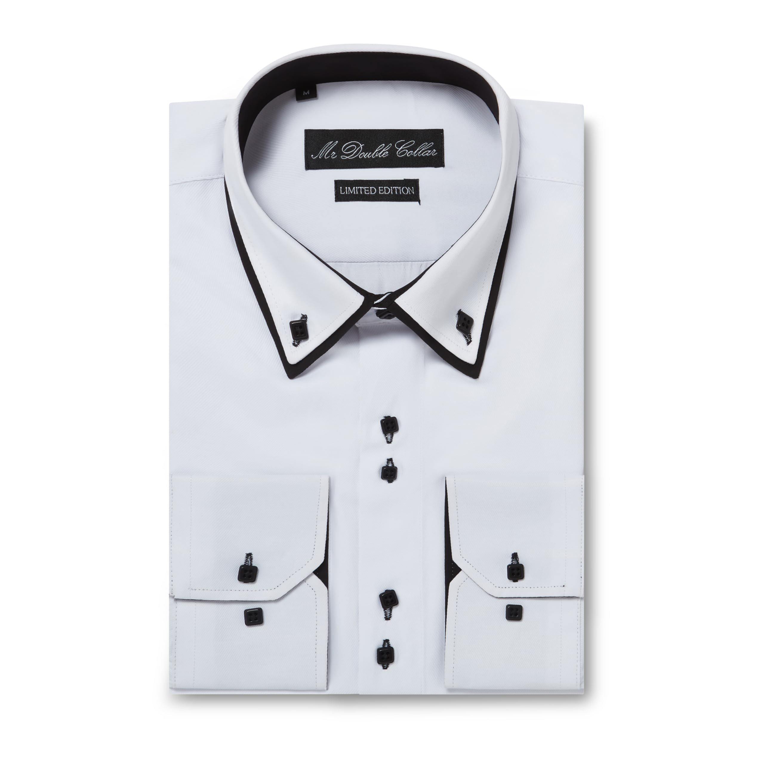Camisa de manga larga con botones negros y cuello doble para hombre, diseño italiano