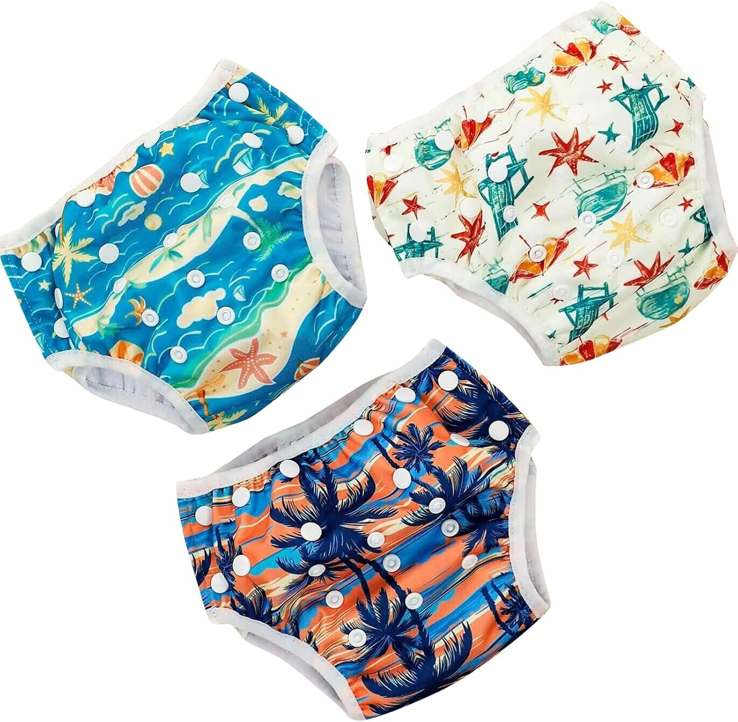 HappyFlute Swim Diapers – Reusable Infant Boy Swimsuit & Swimwear for Newborns,Toddlers(0-3years,10-40lbs) – Perfect Baby Swim Diapers for Beach & Pool Time (Beach)