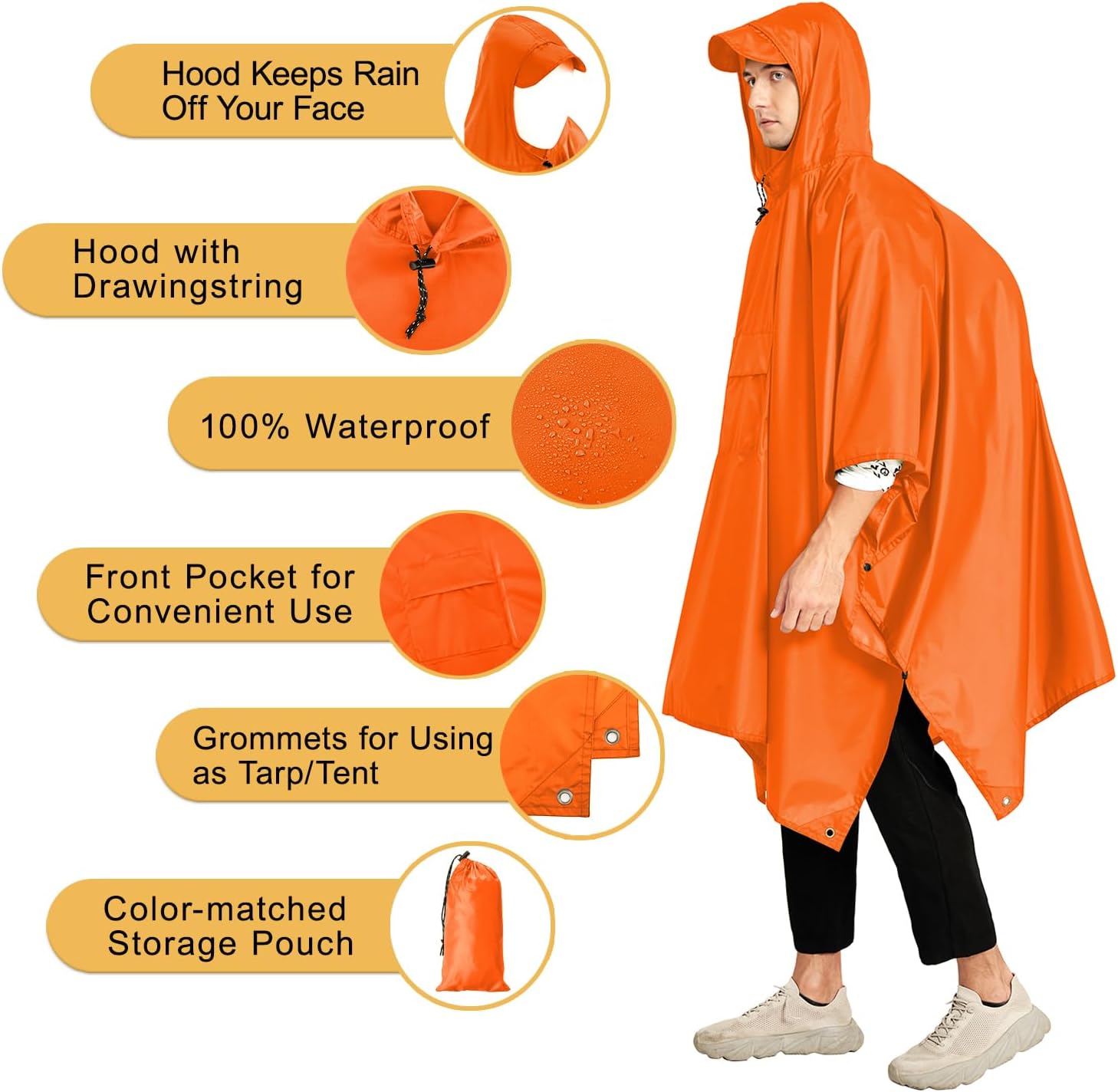 salamra Hooded Rain Poncho Waterproof Raincoat Jacket for Men/Women/Adults with Pocket - Image 4