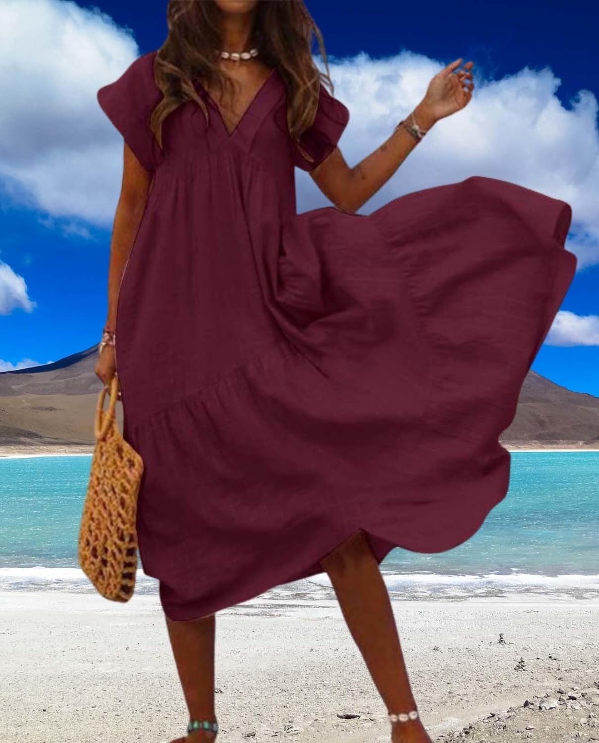 Summer Cute Womens Dresses Short Sleeve and Ruffle Hem Beach Loose Swing Casual Dresses Size Large Available - Image 5