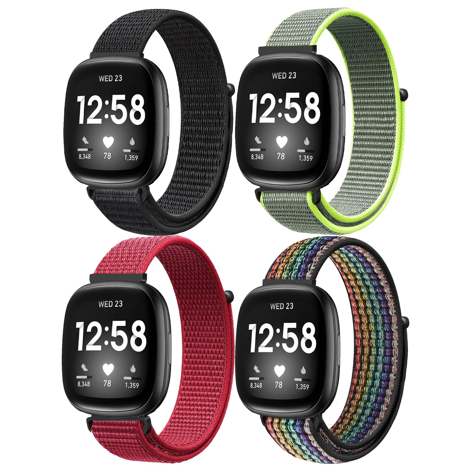 ShuYo Sport Loop Nylon Band Compatible with Fitbit Versa 4/Fitbit Versa 3 Bands/Fitbit Sense 2/Fitbit Sense, Adjustable Rugged Velcro Replacement