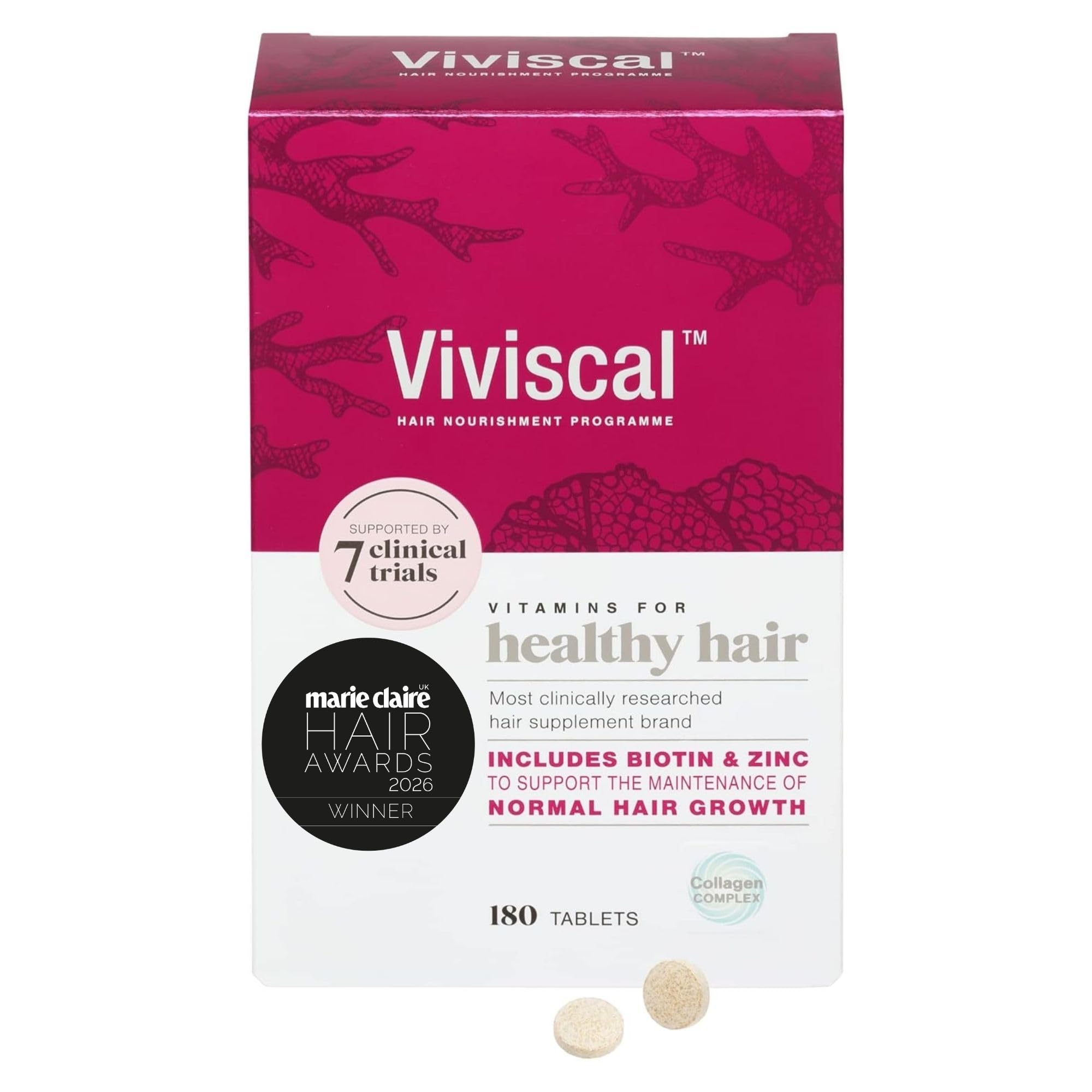 Viviscal Biotin Hair Supplement For Women, Pack of 180 Biotin & Zinc Tablets, Natural Ingredients with Rich Marine Protein Complex AminoMar C, Contributes to Healthy Hair Growth (3 Month Supply)