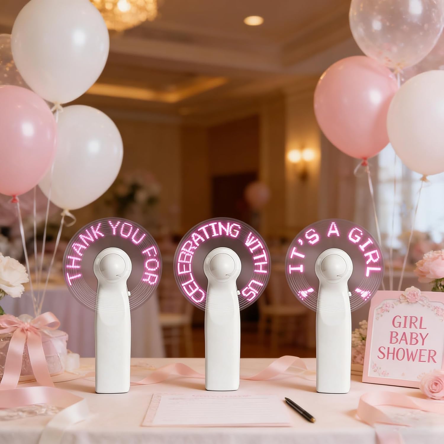 24 Pcs Mini Portable Handheld Fans Bulk For Guest LED Battery Powerful Fan Small Personal Fans Thank You For Celebrating With Us Gifts for Summer Baby Shower Gender Reveal It's A Girl Party Favors