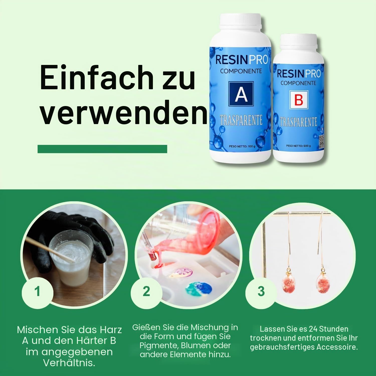 Resin Pro - 3.2 KG Durchsichtiges Epoxidharz & Härter - Flüssiges Gießharz glasklar, DIY Harz für Guss & Beschichtung, Harzuntersetzer, Laminierharz, Epoxidharz, Glänzend