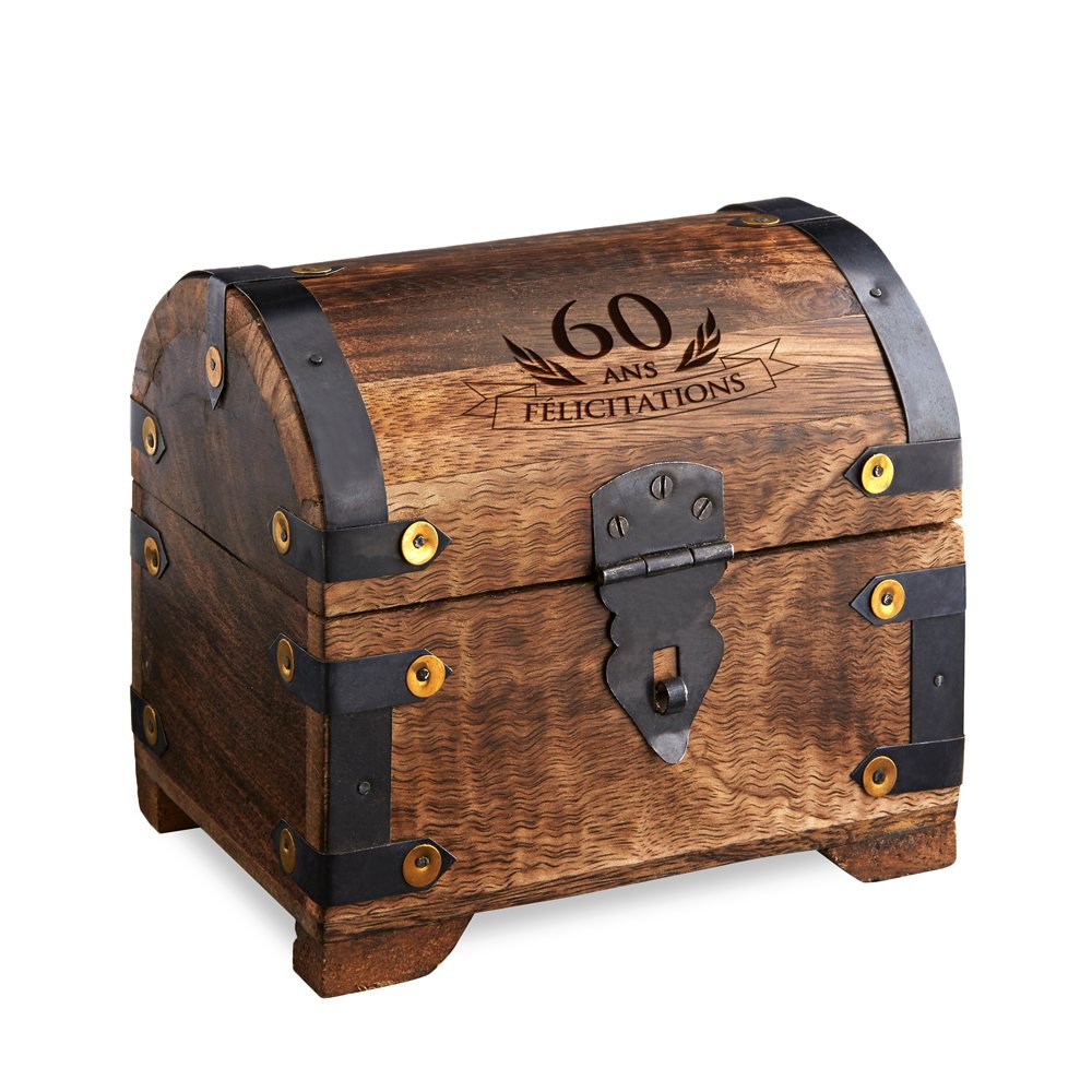 Cadeau d'anniversaire 60 ans coffre en bois trésor gravé pour un souvenir unique
