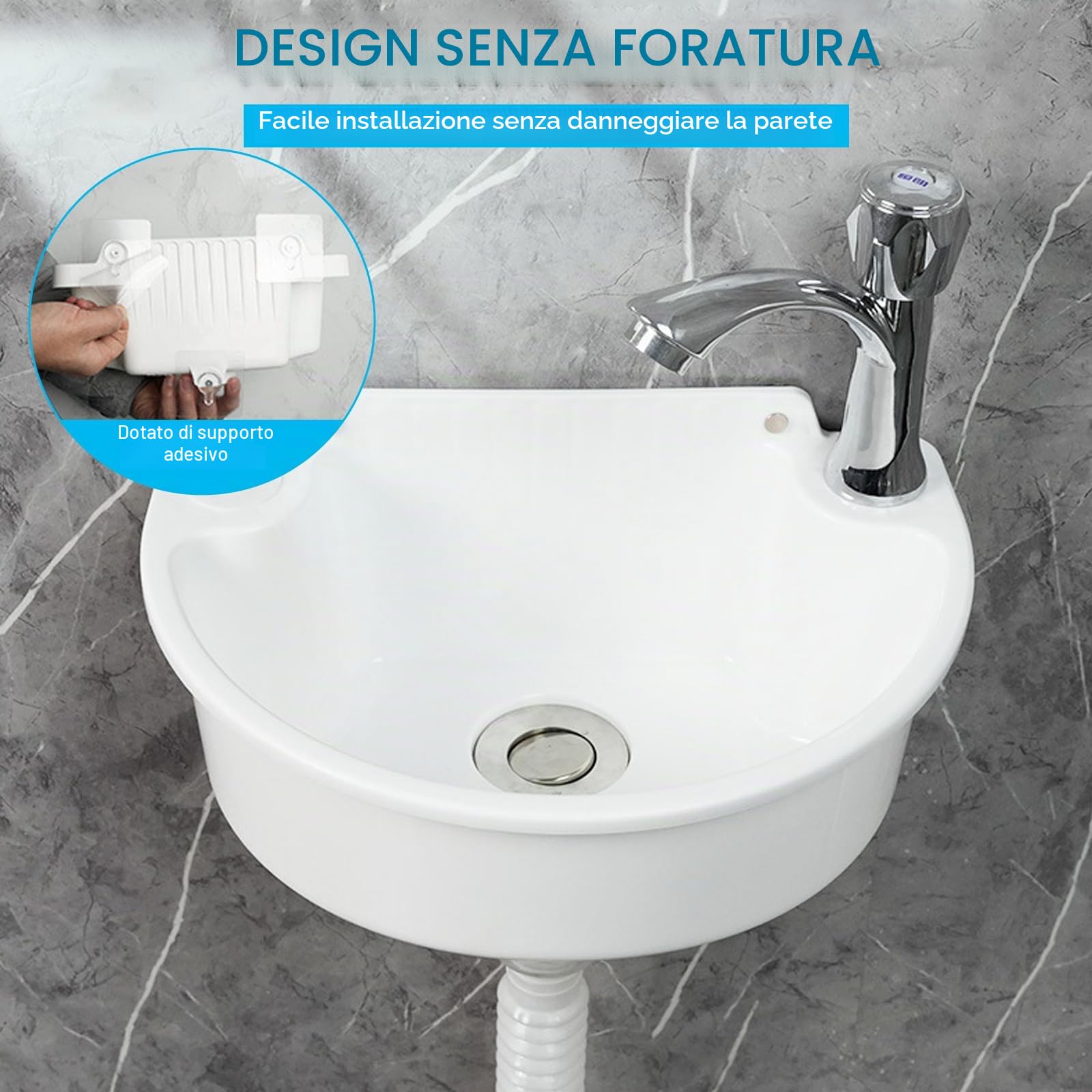 Lavando, Semplice lavandino in plastica, con tubo e scarico, per garage, cantina, officina, lavanderia, lavandino, cucina, lavandino esterno, lavandino da giardino (Bianco)