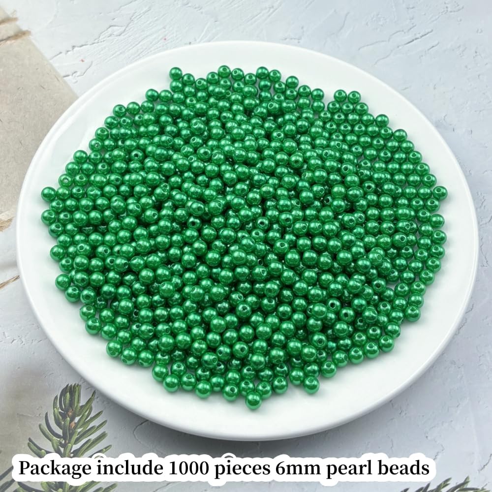 1000pcs Pearl Beads for Crafts 6mm Resin Pearl for Jewelry Making Round Bulk Pearls Beads with Hole for Sewing Crafts Decoration Necklaces Bracelets Earrings Making(Dark Green) - Image 2