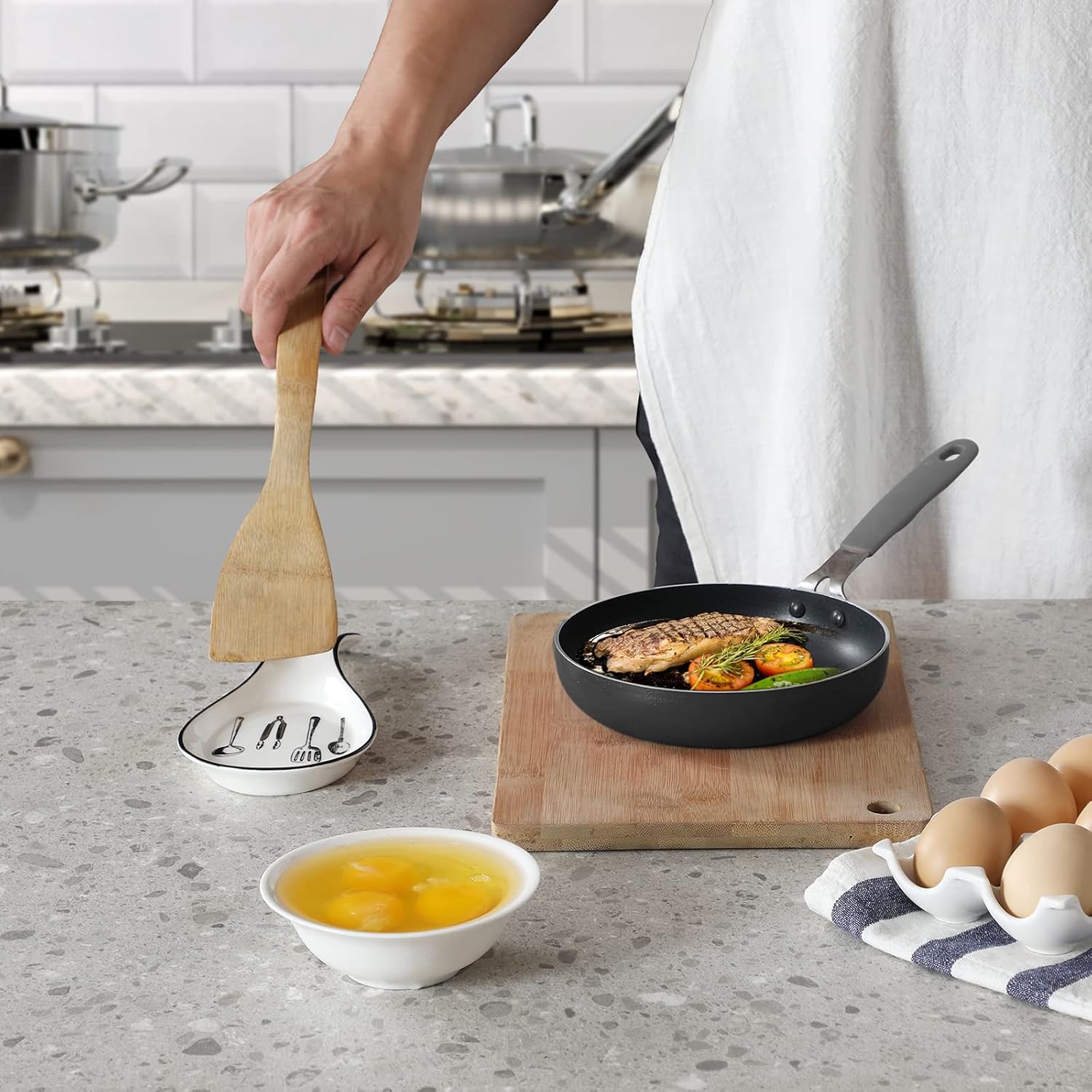 GDCZ Large Porcelain Spoon Rest Holder for Stove Top and Counter (White)