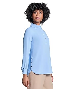 Jones New York Women's Long Sleeve Button Detail Tunic Top