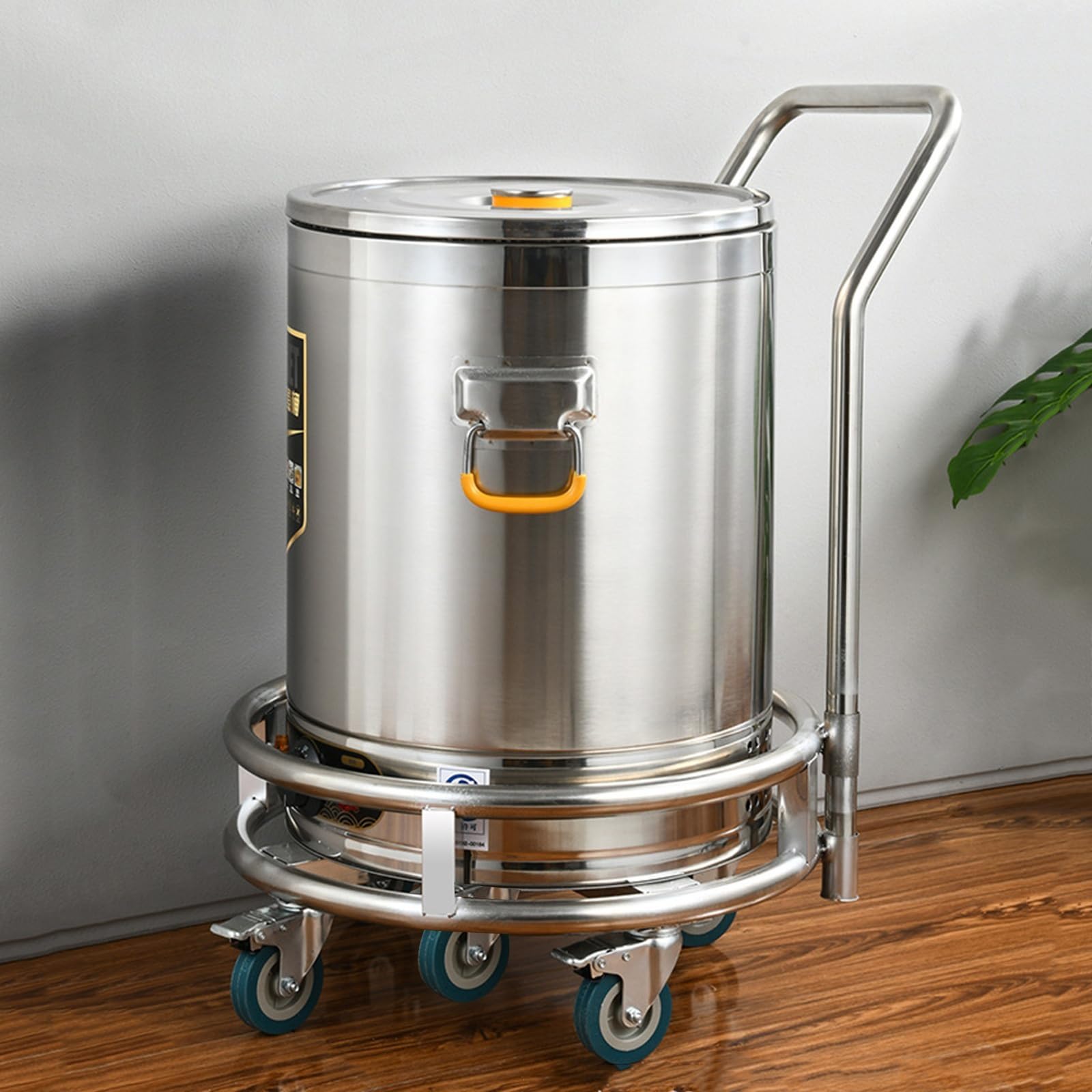 Carrello resistente con ruote, supporto mobile a secchio in acciaio inossidabile, carrello a telaio rotondo in acciaio inossidabile, carrello di fatturato per esterni e interni (cinque ruote, 32 cm)