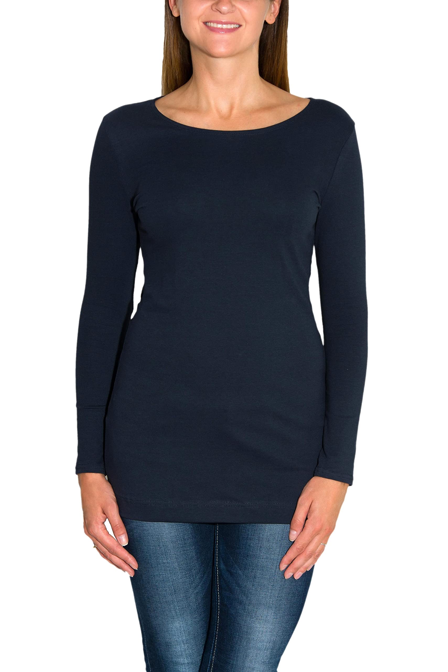 Alkato Women Long Sleeve Shirt Tunic Top, Dark Blue, XXL