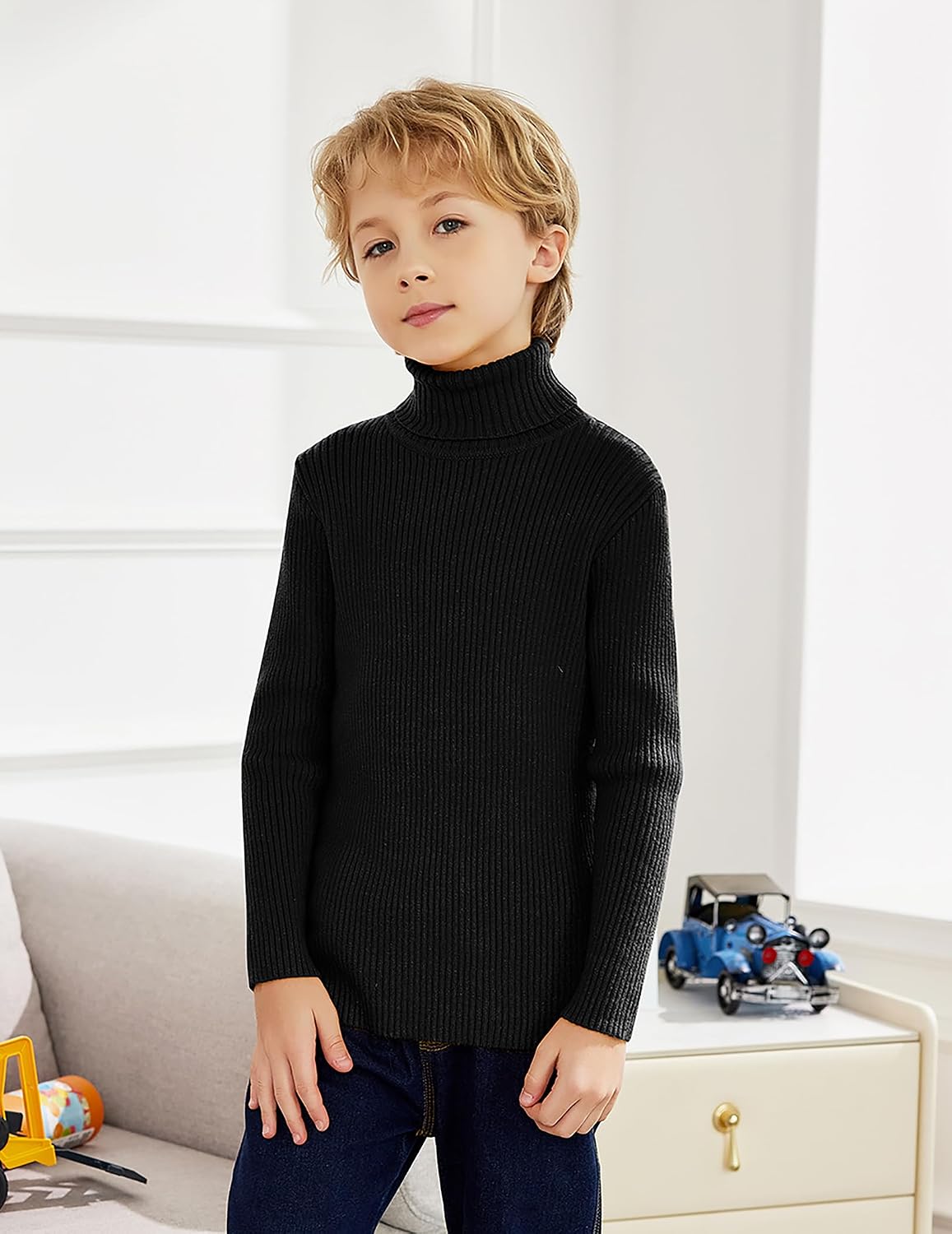 Arshiner Boy's Ribbed Turtleneck Cable Knitted Sweater Slim Fit Pullover Sweater for Kids 4-13 Years