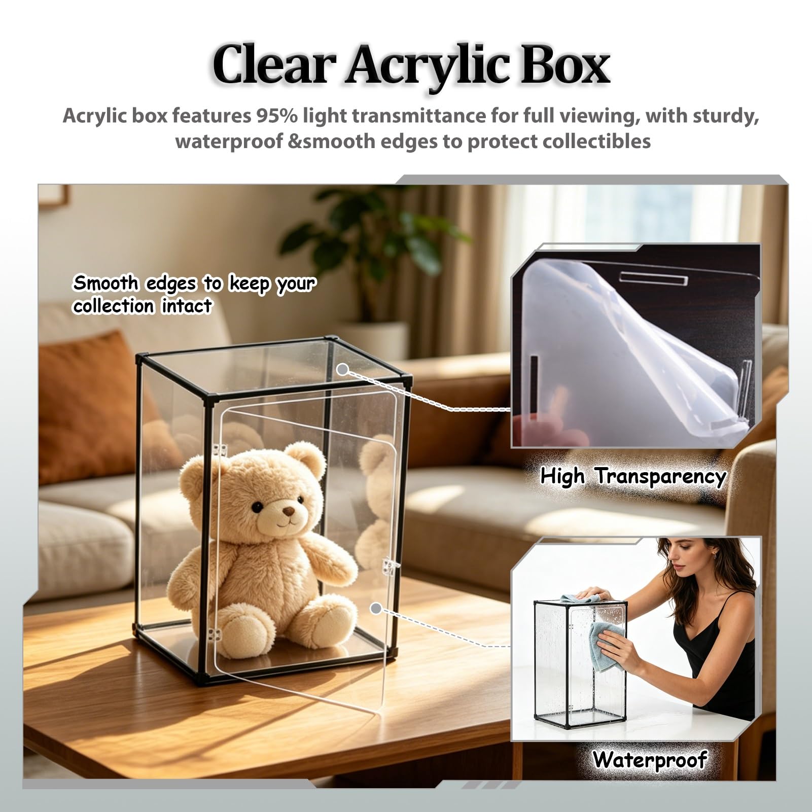UrbanUp Teca Plexiglass Vetrina Espositiva Alta in Acrilico con Chiusura a Scatto, 80,70,60,50,40,30,20,15cm Vetrina Trasparente Autoportante, Struttura Cubica con Copertura(25x25xH50cm/10x10x20)