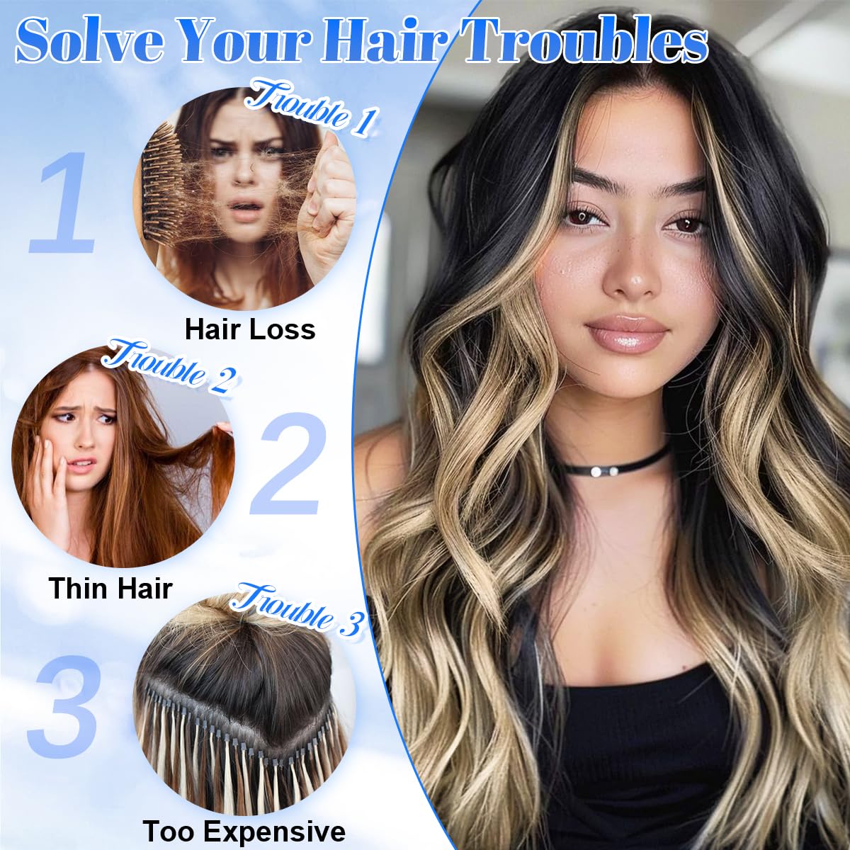 JIAMEISI Clip in Hair Extensions 4PCS Full Head Long Wavy Hair Extensions Synthetic Fiber 22 Inch 200g Clip in Thick Hairpieces for Women/Girls (#1B/27 Natural Black Mixed Honey Blonde) - Image 3