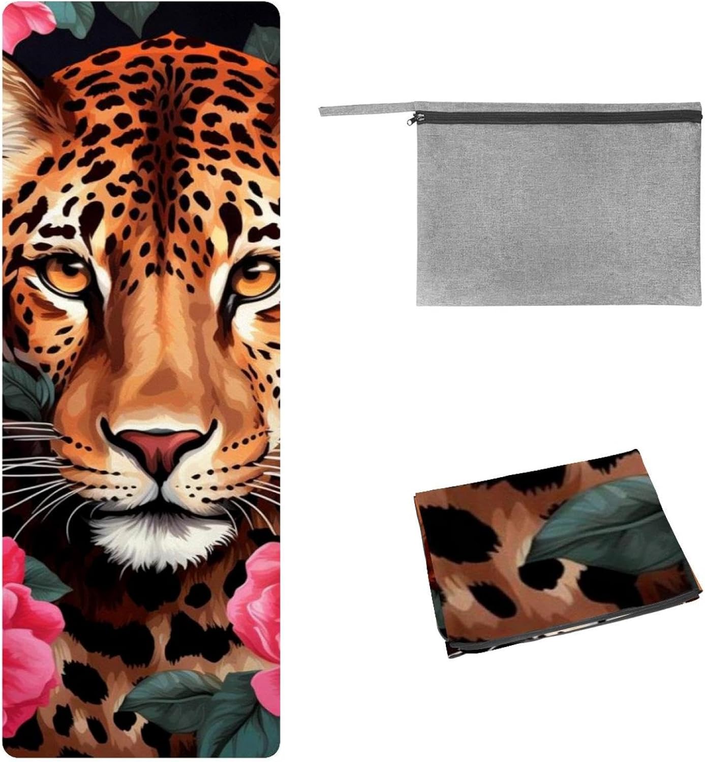 Yoga Towel, Leopard Rose Flower Non Slip Sweat Absorbent Hot Yoga Mat Towel for Hot Yoga, Pilates and Fitness - 72.8" x 26.8"