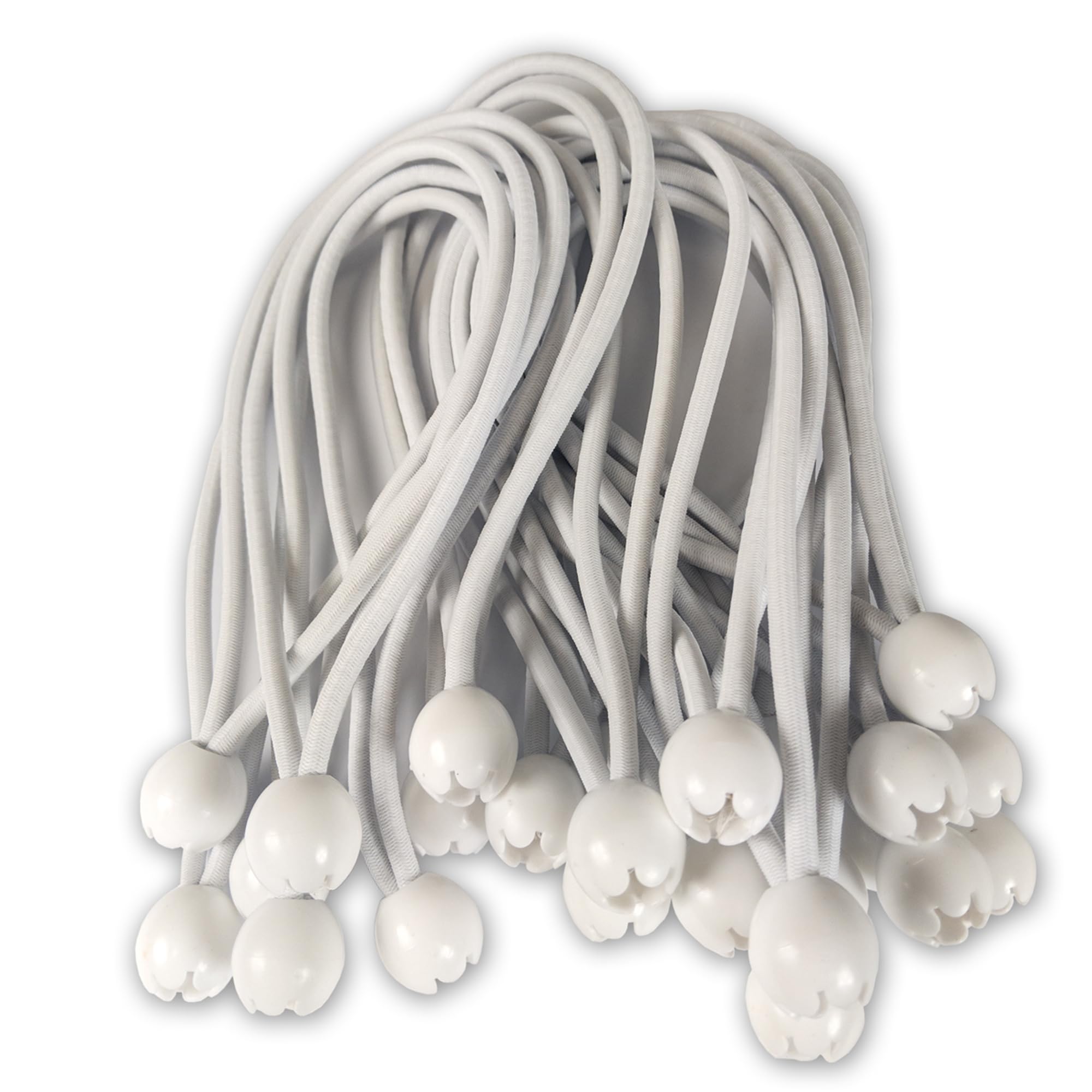 Dreamprint 25 gomas tensoras con bola de 250 mm, blancas, tensores para lonas, tensores de lonas, goma de goma, expansores para tiendas de campaña, lonas, cenadores