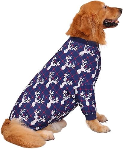 HDE Pijama de una pieza para perro, ligero, para perros M-3XL, reno, talla 3XL