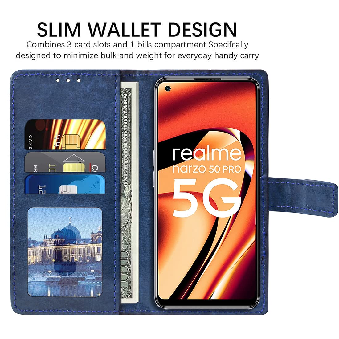 Realme Narzo 50 Pro 5G Flip Cover - Leather & Card Slots -3