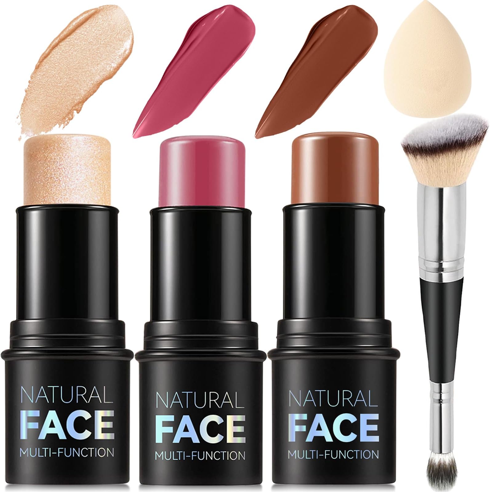 3Pcs Cream Contour Stick Makeup Kit, Shades with Highlighter, Blush and Bronzer Contour Stick for Sculpt the Cheeks, Long Lasting, Waterproof, Matte & Dewy Finish (LIGHT FAIR(8+10+12))