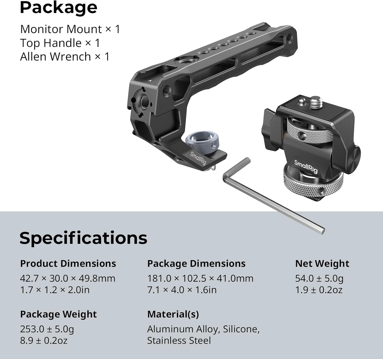 SMALLRIG Top Handle with Monitor Mount Kit, with 3/8"-16 Locating Holes for ARRI, 5 Built-in Cold Shoe, 360° Swivel and 180° Tilt Adjustable Monitor Holder with Thumbscrew, Anti-Twist Design - 5322 - Image 10