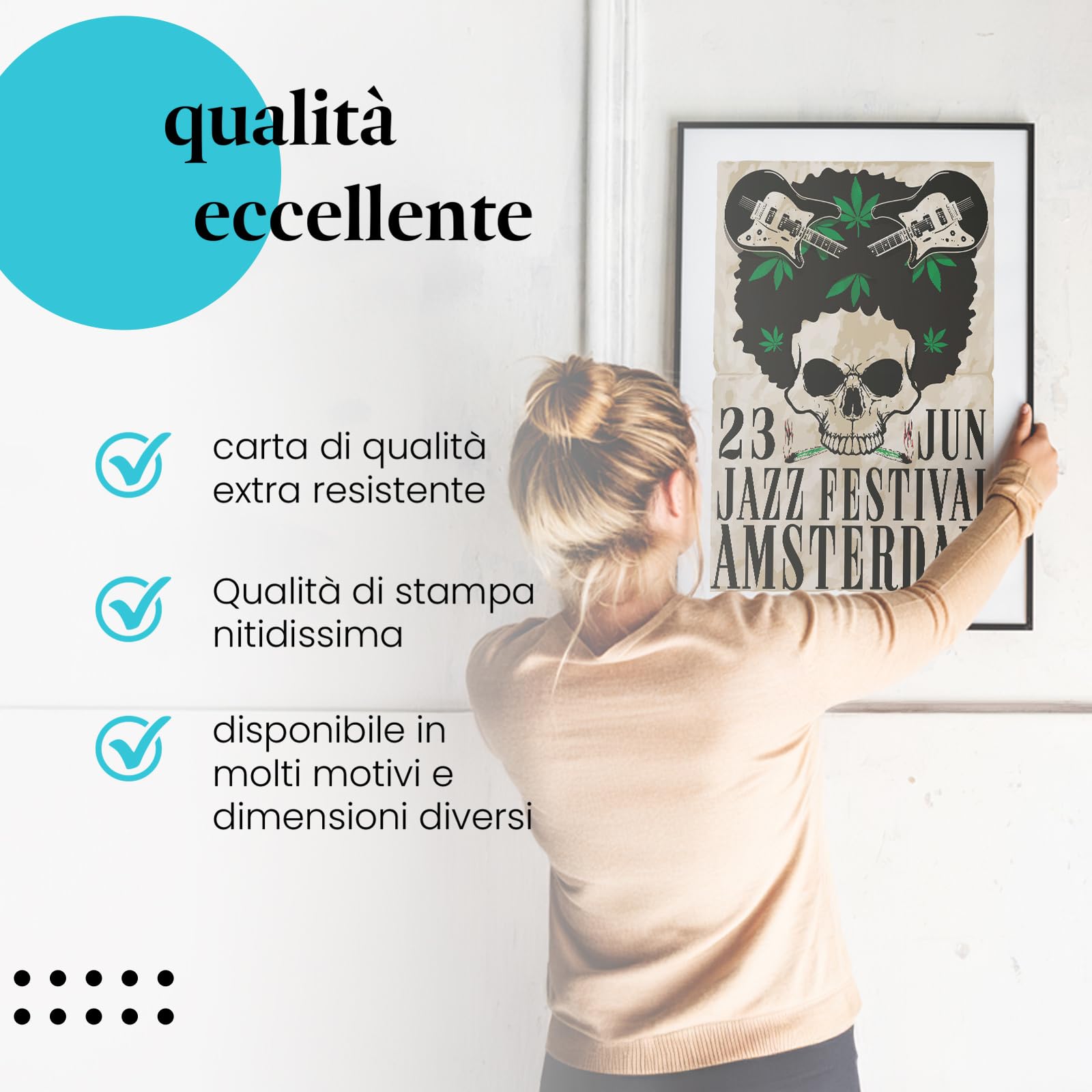 Postereck - 2146 - Poster Jazz Festival, Amsterdam Teschio fumante - Stampa con Scritta, Decorazione da Parete, Quadri, Ideen Regalo - Tela - 100,0 cm x 75,0 cm