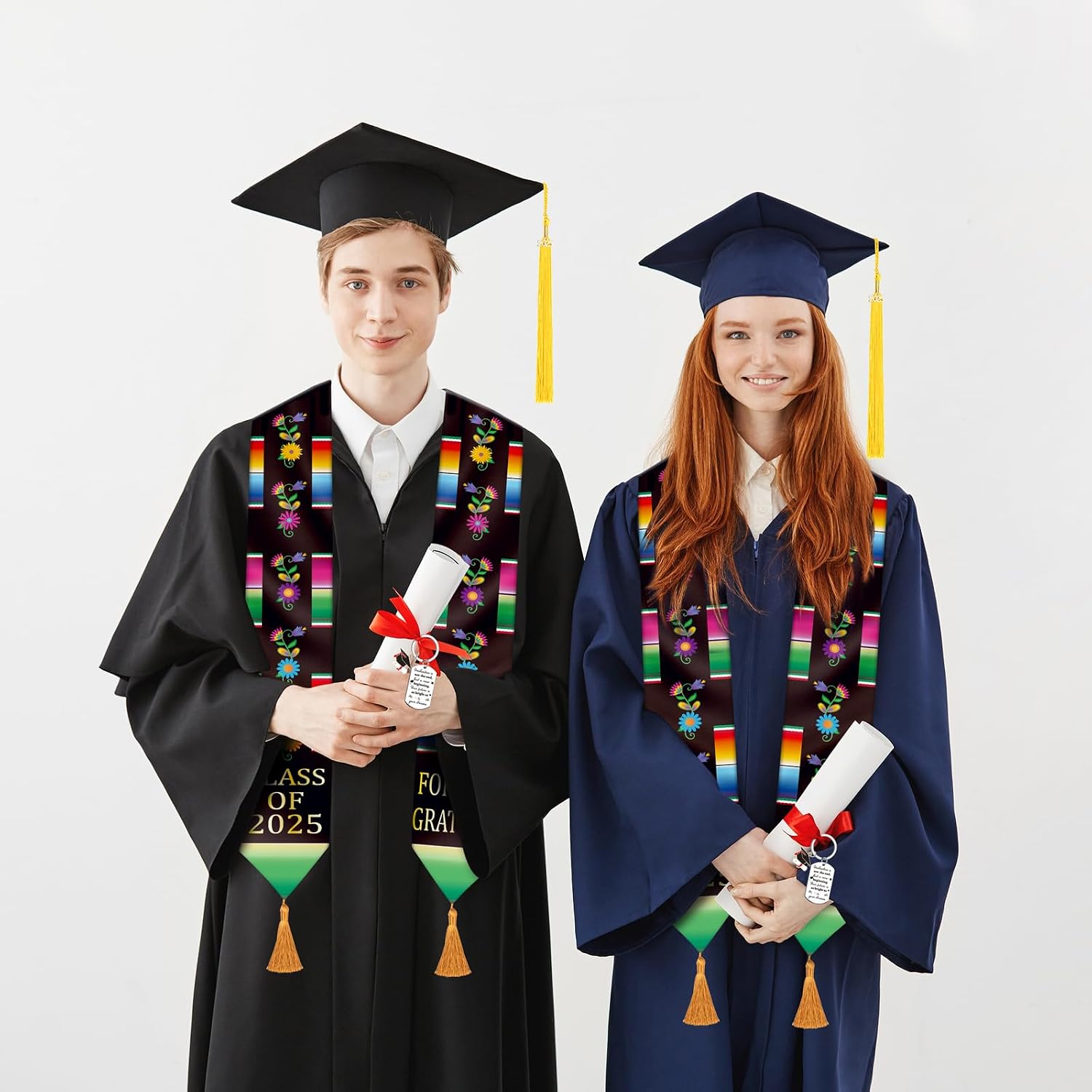 Mexican Graduation Stole Class of 2025 Sash with Grad Tassel Keychain (Flower)