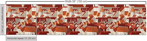 Miniatura 3 de Ambesonne Tela de Ciudad por Yarda, Ilustración de Paisaje con Patrón de Techo de Tejas Arquitectura Urbana Diseño Ornamental, Tela Decorativa para