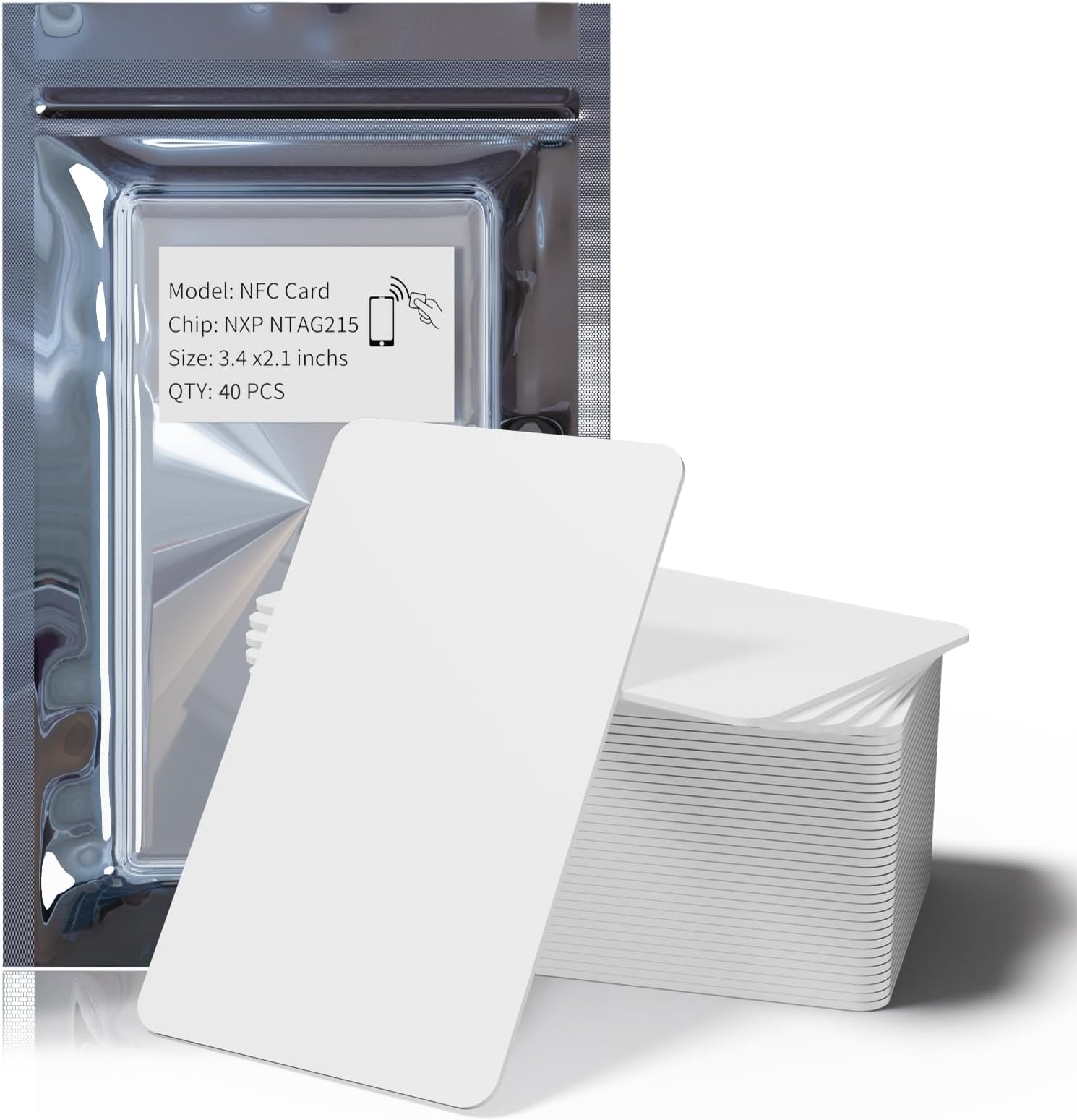 40PCS NFC Tags NTAG215 Chip NFC Cards, Key Tags, Programmable NFC 215 Tag Writable iOS Card CR80, 504 Bytes of Memory Compatible with Android and All NFC Enabled Devices