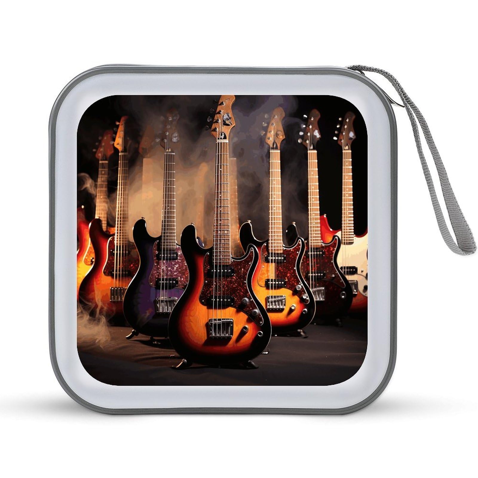 VstaDank Cool Electric Guitar CD Case DVD Holder Storage Portable Carrying Binder Holder Wallet Large Storage Disc Wallet Bag Hard Plastic DVD Disc Cases Large Media Binder 40 Capacity