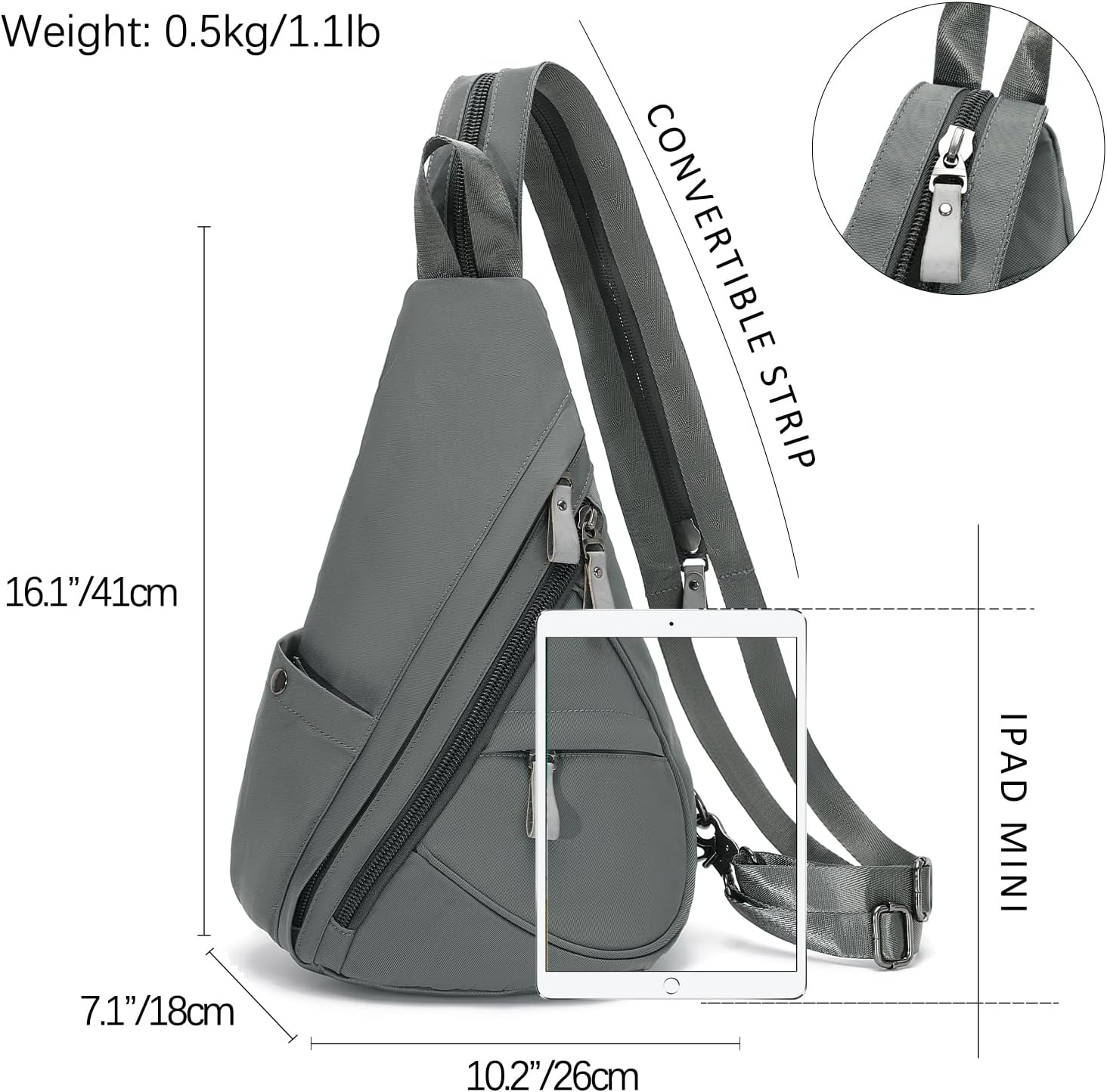 KL928 Nylon Sling Bag - Small Crossbody Backpack Shoulder Casual Daypack Multipurpose Rucksack for Men Women(Dark Grey) - Image 2