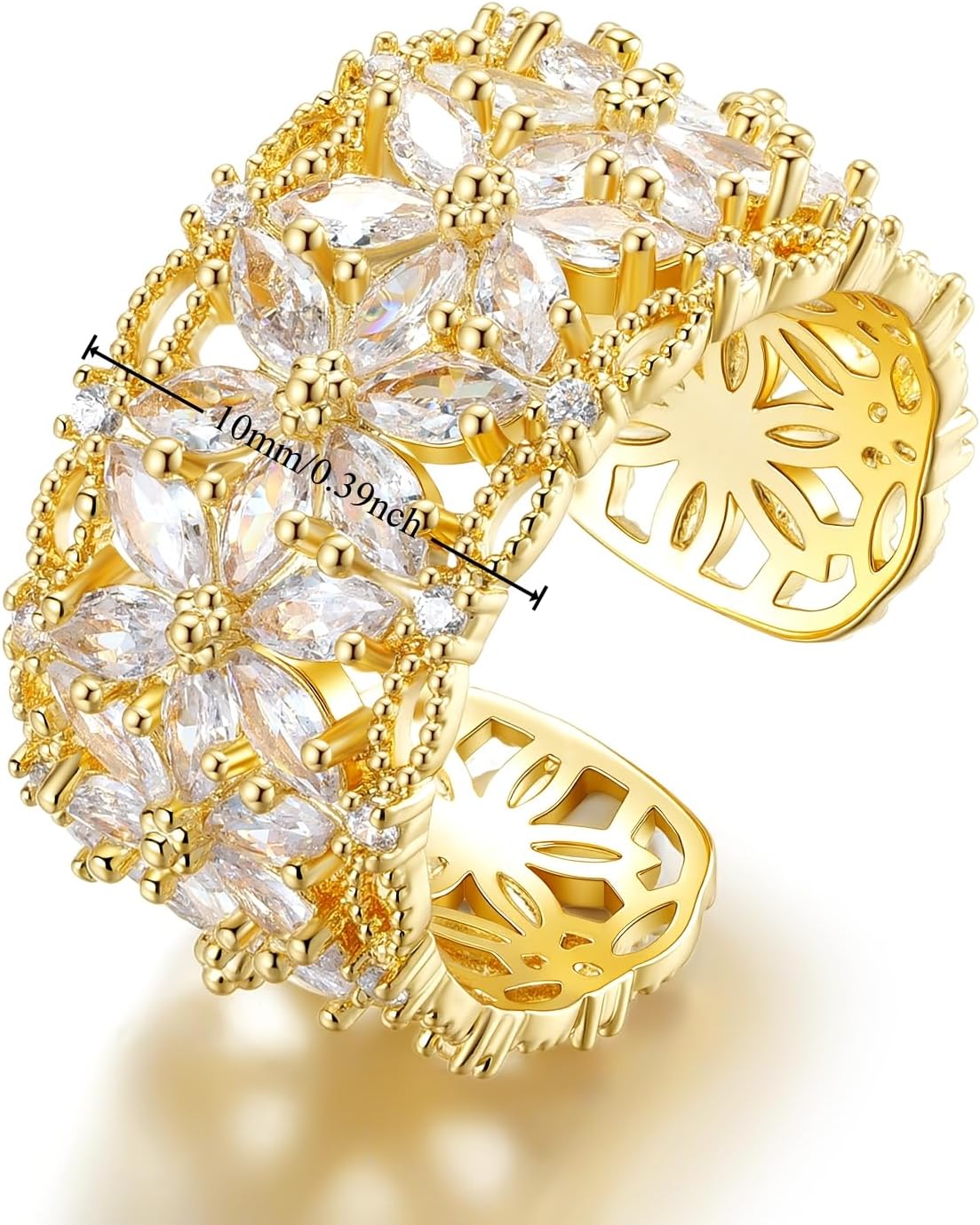 18K Gold Plated Red Flower Open Ring with Emerald for Charm Women, Fingertips Blooming