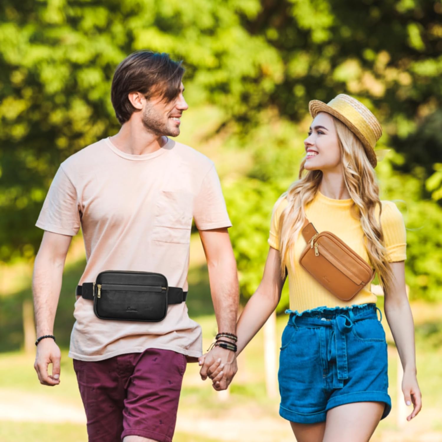 S-ZONE Fanny Packs for Women Genuine Leather RFID Blocking Crossbody Bags Purses Sling Waist Chest Bag Gifts Travel Running Adjustable Strap Men - Image 2