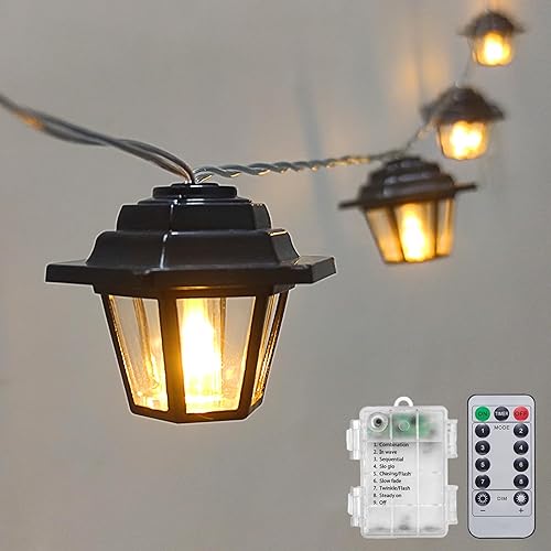 Miniatura 1 de Wxuean Guirnalda de luces de farol alimentadas por pilas, 7 pies, 10 luces LED retro con temporizador remoto, cadena de luces blancas cálidas para