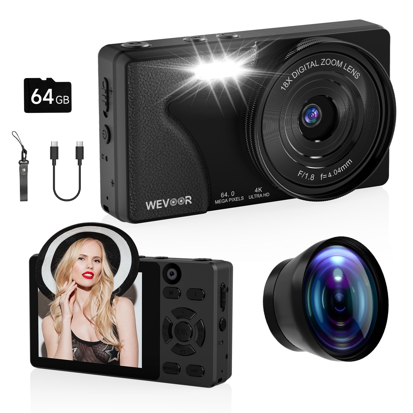 64MP 4K Vlogging Camera, 64GB Fast Autofocus Digital Camera with Dual Cam, Wide Lens, 2000mAh Battery and 18X Digital Zoom - Ideal for YouTube, Tiktok, Travel, Beginners Video Recording Creation-image-35