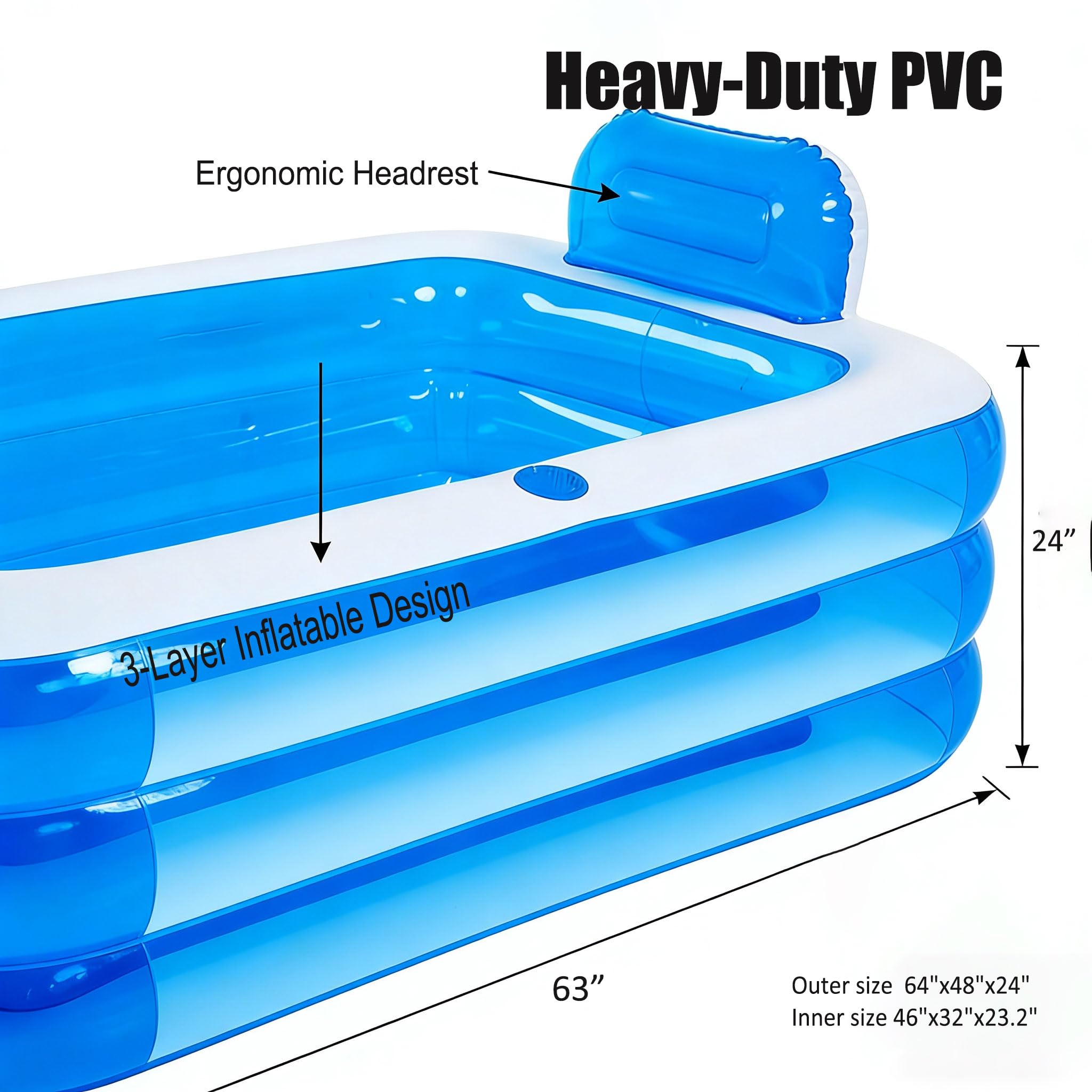 Doppelte aufblasbare Badewanne für 2 Erwachsene – robuste 3-lagige PVC-aufblasbare Badewanne mit elektrischer Luftpumpe, freistehend, faltbar, Whirlpool-Badewanne für drinnen und draußen, inklusive