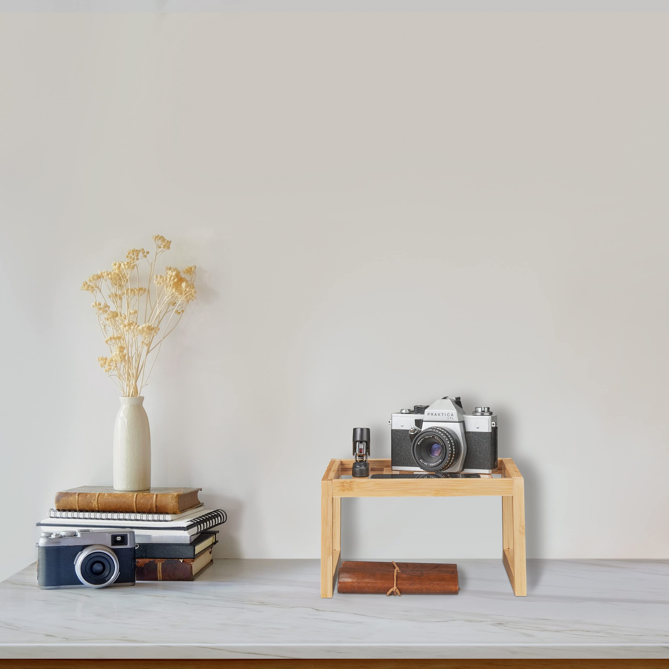 Relaxdays Organizer Quadrato per la Cucina, bambù, Inserto da Scaffale e Piano Lavoro, HxLxP: 14x24,5x24,5 cm, Naturale
