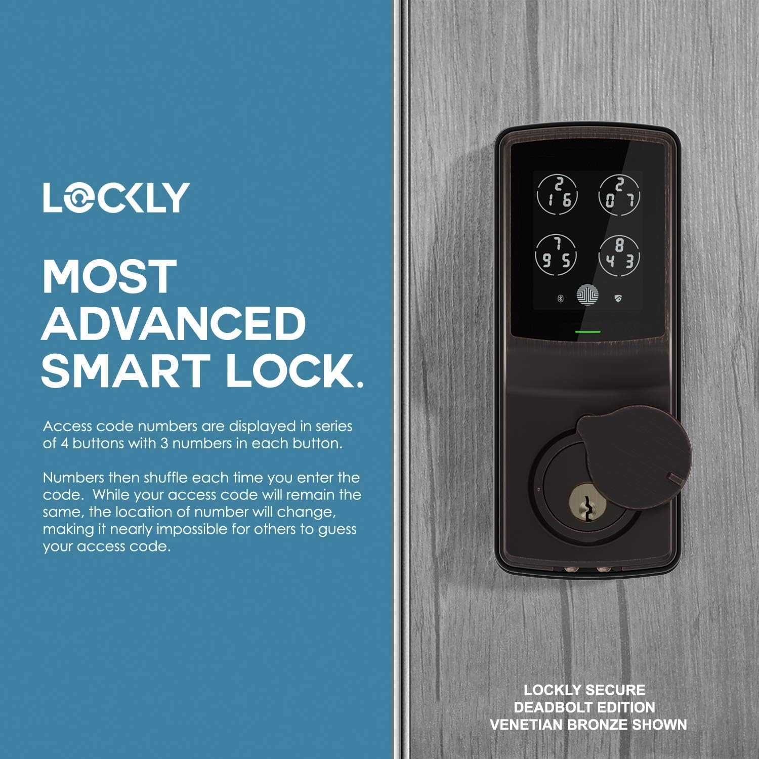 Lockly Keyless Entry Smart Lock, PIN Genie Door Lock (PGD 728) with Discreet Peek-Proof Touchscreen Keypad, Bluetooth Enabled, Auto Lock, Battery Backup & Easy Installation (Venetian Bronze)