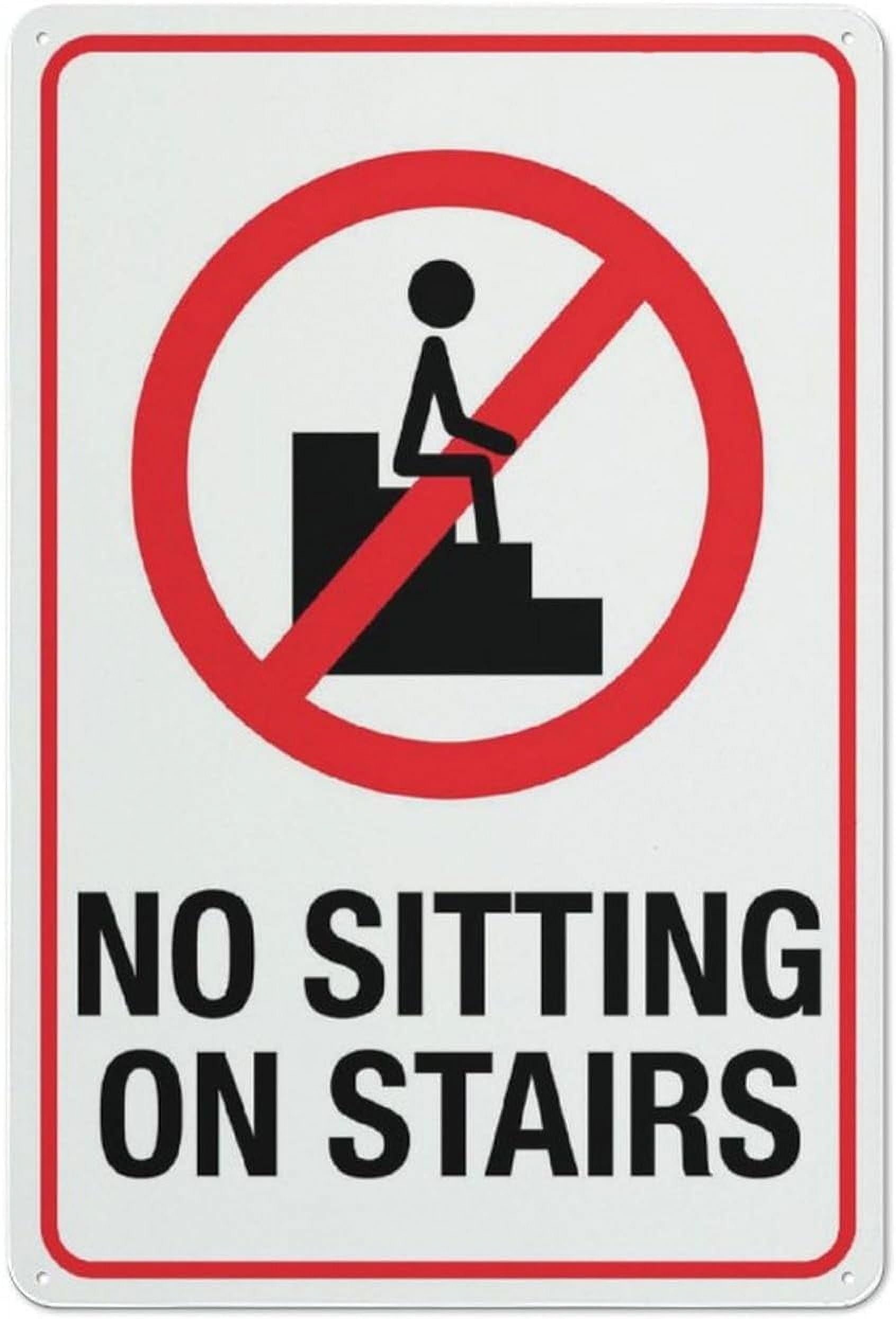 (2-Pack) Metal Tin Sign No Sitting On Stairs Sign Signs 12X8 Inch Rust Free,Uv Ink Printing,Durable/Weatherproof Outdoor For Home