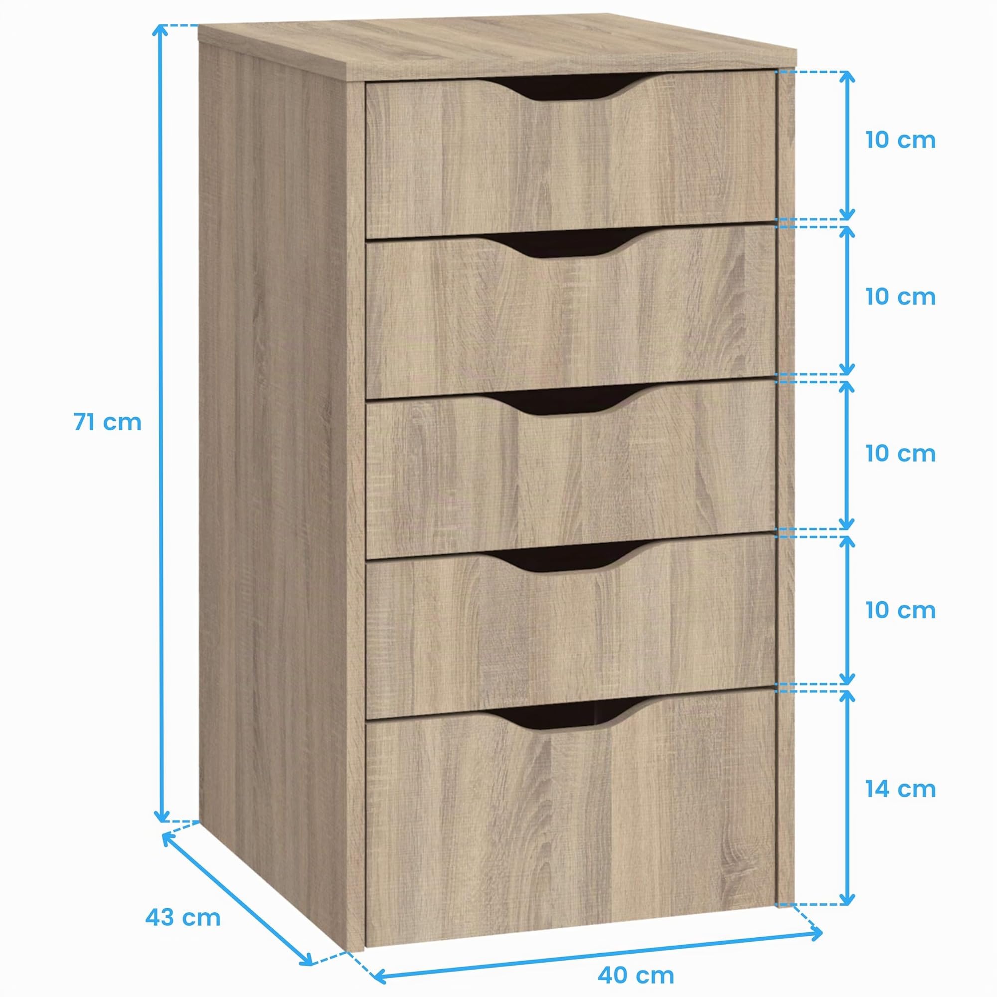 MUEBLES PITARCH | Cajonera de Oficinas Auxiliar de Despacho con 5 Cajones, Roble Cambrian, 71x40x43cm (Alto x Ancho x Fondo) Cajonera Baño, Colección Tibet