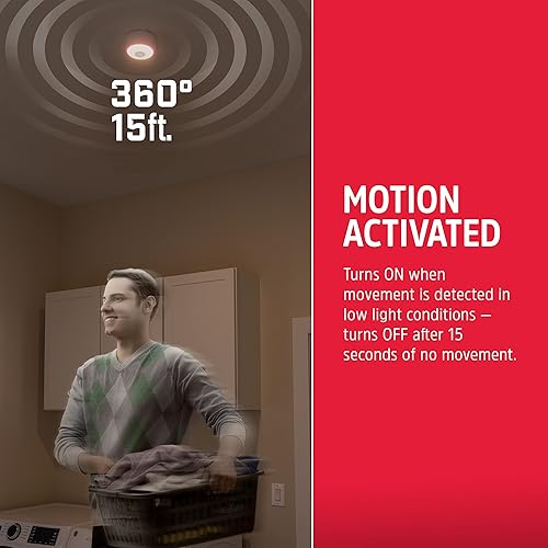 Miniatura 10 de Energizer Lámpara de techo LED activada por movimiento, funciona con pilas, 300 lúmenes, no necesita cableado, detección de movimiento de 15 pies,