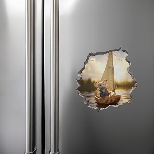 Miniatura 6 de Calcomanía de barco de vela en el agujero del ratón, calcomanía de pared 3D con agujero de ratón