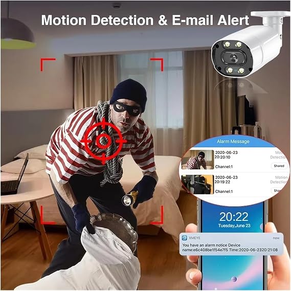 4K 5MP POE NVR Security Camera System 8CH Kit Outdoor IP Bullet CCTV Video Surveillance For Home & Business Motion Detection(2T,8CH NVR 4pcs camera)