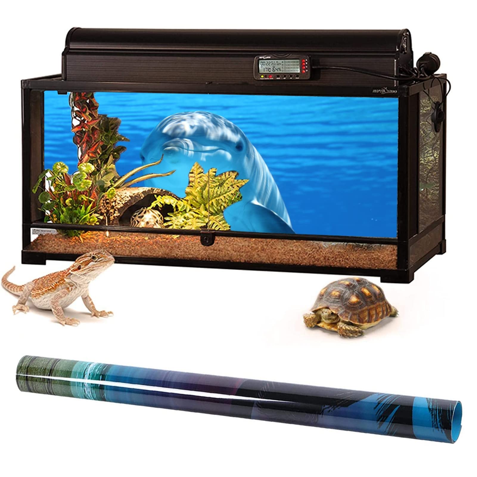 NIMOSA Adesivo sfondo acquario, adesivo per acquario, sfondo acquario, delfini oceanici in PVC, sfondo acquario, poster subacqueo, decorazione murale, 122 x 76 cm