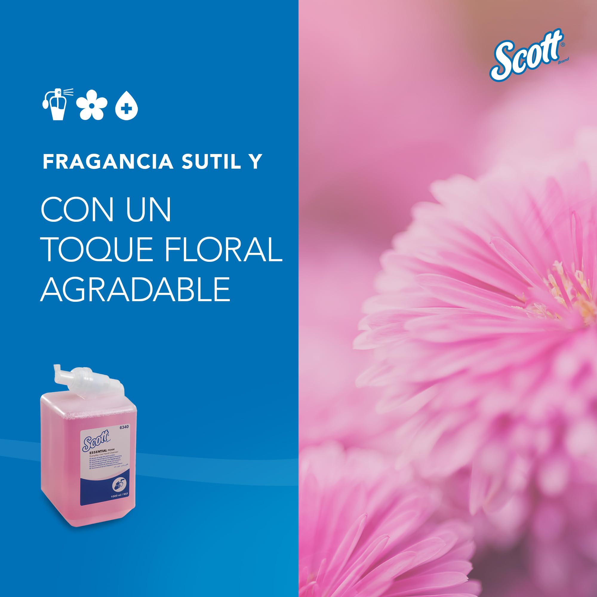 Scott Essential Gel de Manos en Espuma 6340, Color Rosa, Perfumado, 6 Recambios x 1 Litro (6 total)