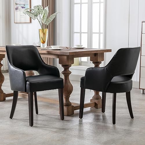 Kmax Juego de 2 sillas de comedor tapizadas de tela sillas de acento de granja con patas de madera de respaldo abierto para comedor habitación de