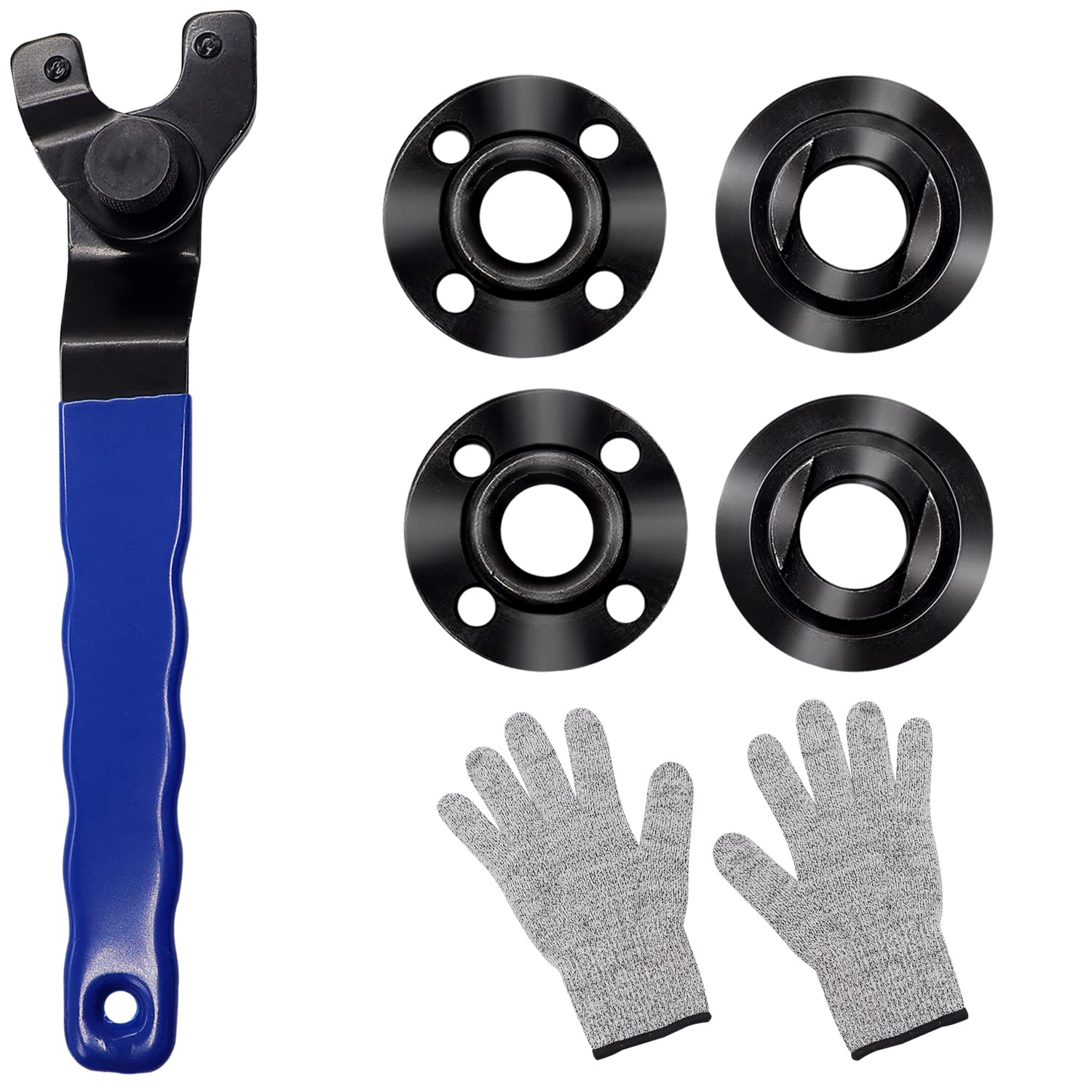 Grinder Wrench with 4PCS ​Grinder Shaft Nut 5/8-11 Compatible with Makita Milwaukee Dewalt Metabo Grinder Parts including 1pair Protective Gloves