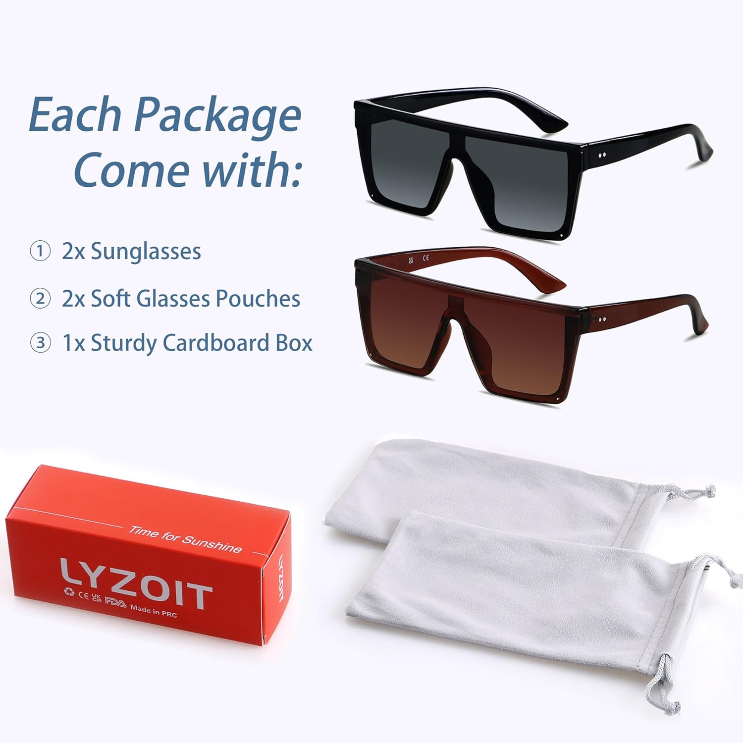 LYZOIT Square Oversized Sunglasses for Women Men Big Flat Top Fashion Shield Large UV Protection Rimless Shades - Image 6