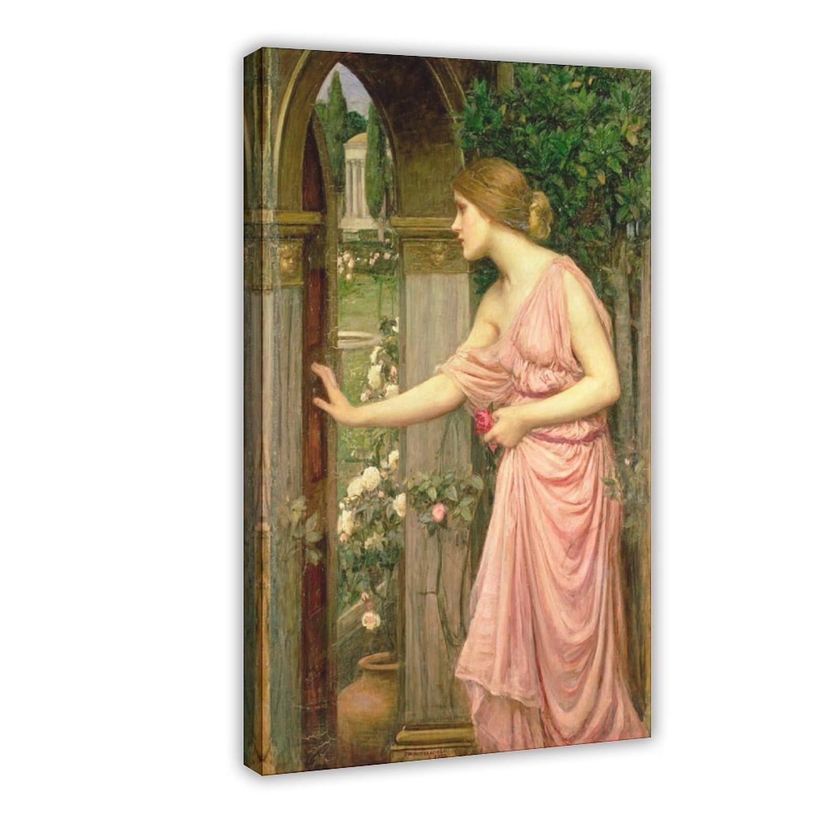 HEYANM Waterhouse Psyche Entering Cupid S Garden Art Print Vintage Gallery Wall Decor Canvas Poster Bedroom Office Room Decor Gift Yellow Frame 12x18inch