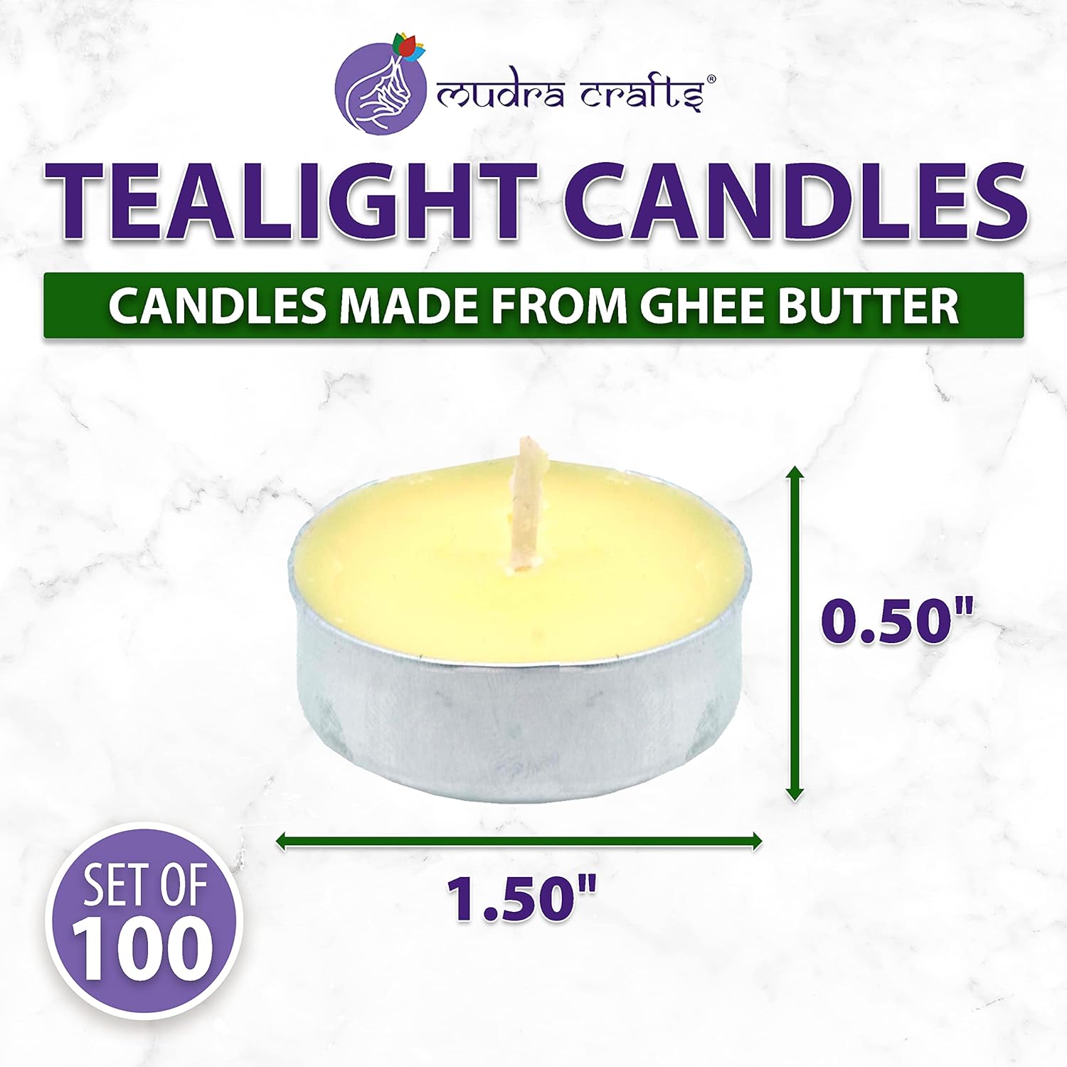 Mudra Crafts 100 Tibetan Tealight Vanaspati Ghee Butter Lamp Candle Set (Silver Tone Alloy Case)