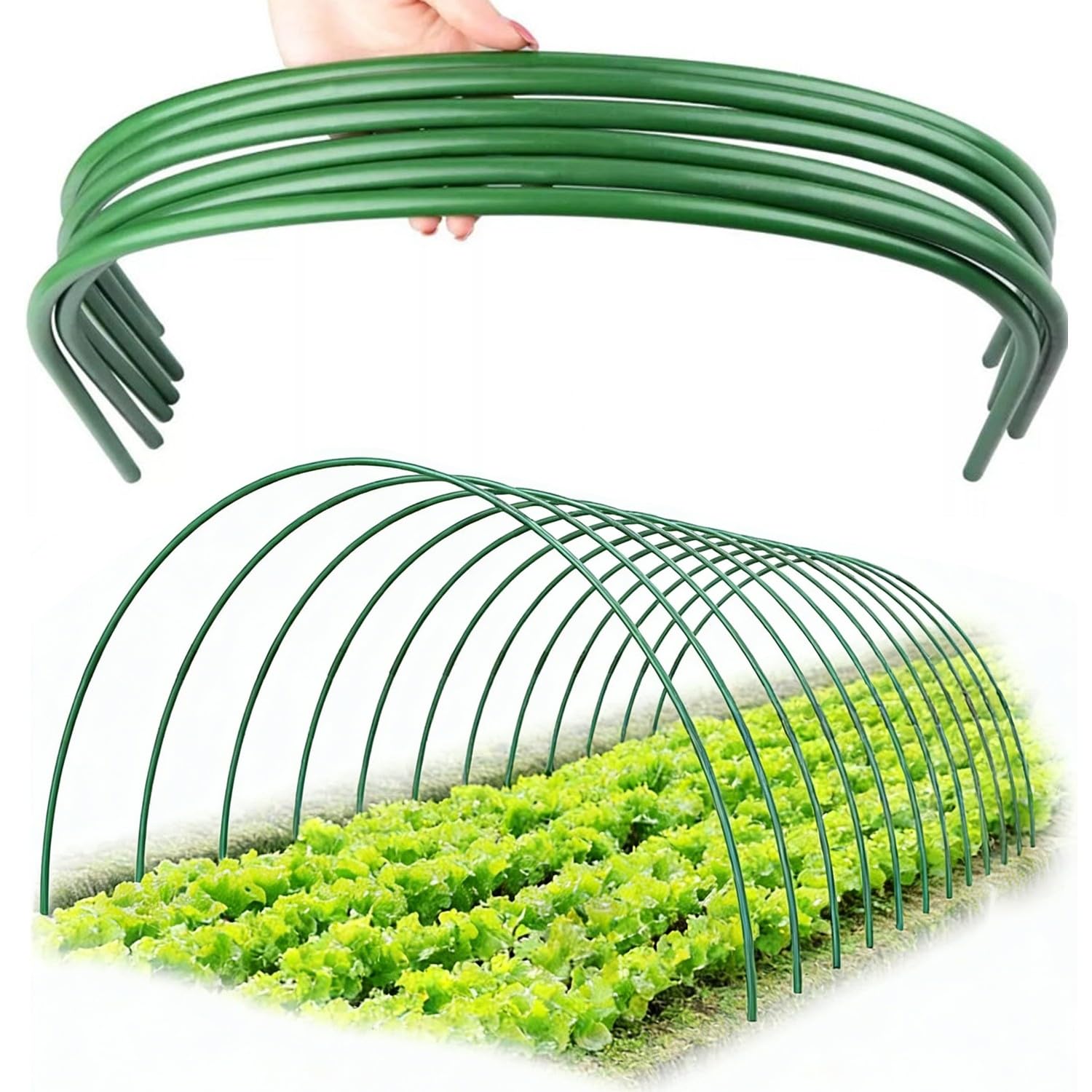 10Pcs Greenhouse Hoops for Plant Support, 40 x 50cm Arch Shaped Garden Bracket, Sturdy Plastic Coated Steel Pipe for Raised Bed Frost Protection Greenhouse Use Gardening Art, No Assembly Required